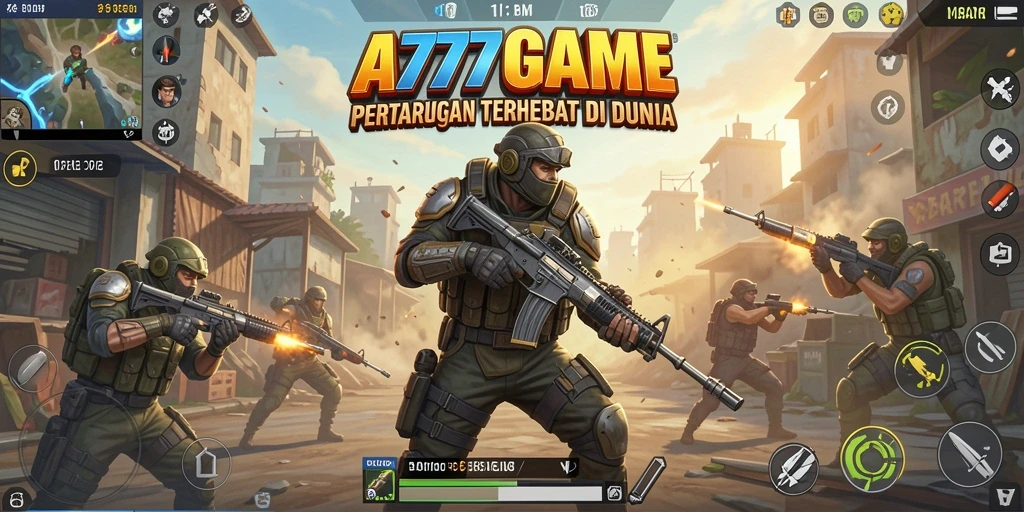 Screenshot A777GAME menampilkan aksi intens dalam pertempuran Battle Royale.