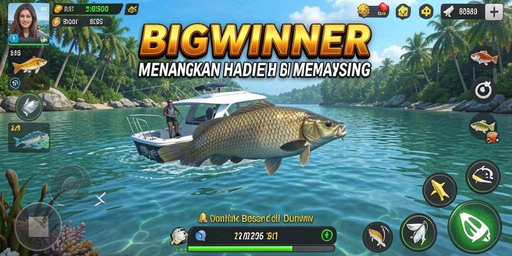 Tampilan gameplay <strong>BIGWINNER</strong> yang memikat saat menangkap ikan di laut.