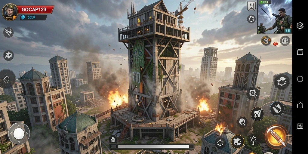 Tampilan gameplay GOCAP123 dengan menara dan musuh yang menantang.