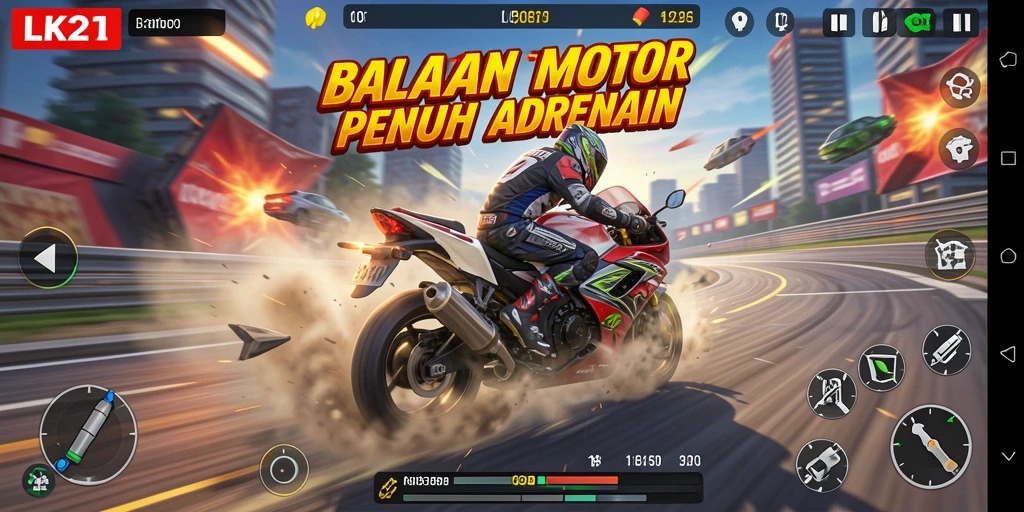 Tampilan gameplay LK21 yang penuh aksi saat balapan motor.