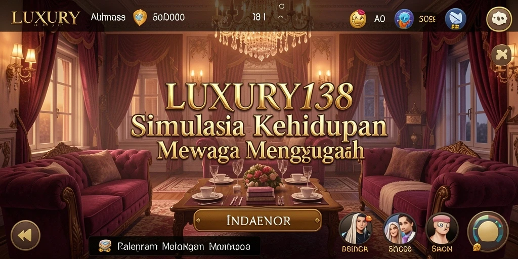 Tampilan gameplay LUXURY138 dengan karakter dan dekorasi mewah.