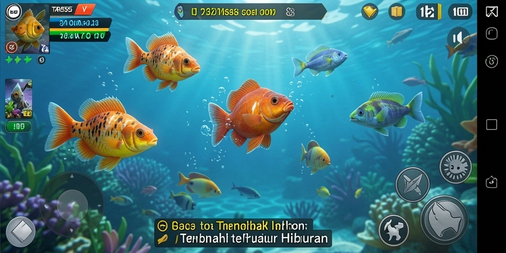 Screenshot TAR555 menampilkan aksi seru menangkap ikan.