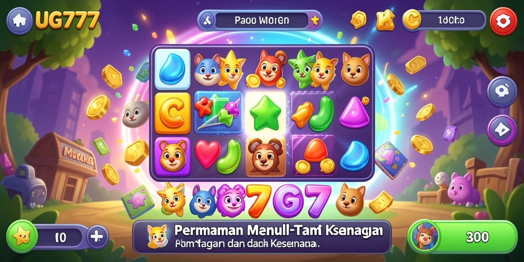 Screenshot utama UG777 menunjukkan gameplay menyenangkan dengan objek berwarna-warni.